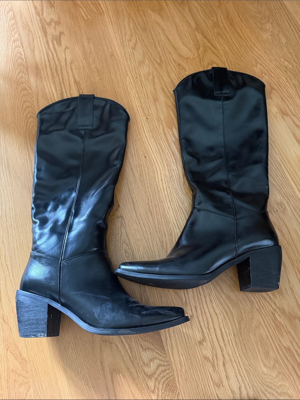 ASOS Black Mid-Calf Block Heel Western Boots